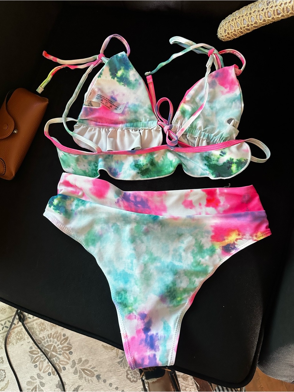 Tie-Dye Pink & Multi-Color Ruffle Bikini Set - Picture 2 of 3